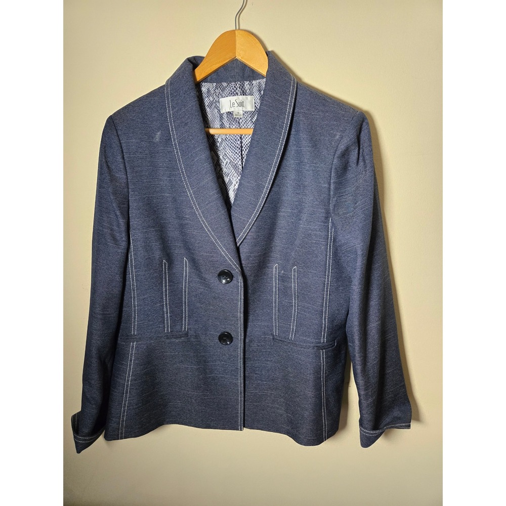 Le Suit Blazer Womens 16 Blue Excellent Contrast Stitch Snakeskin Lining Jacket